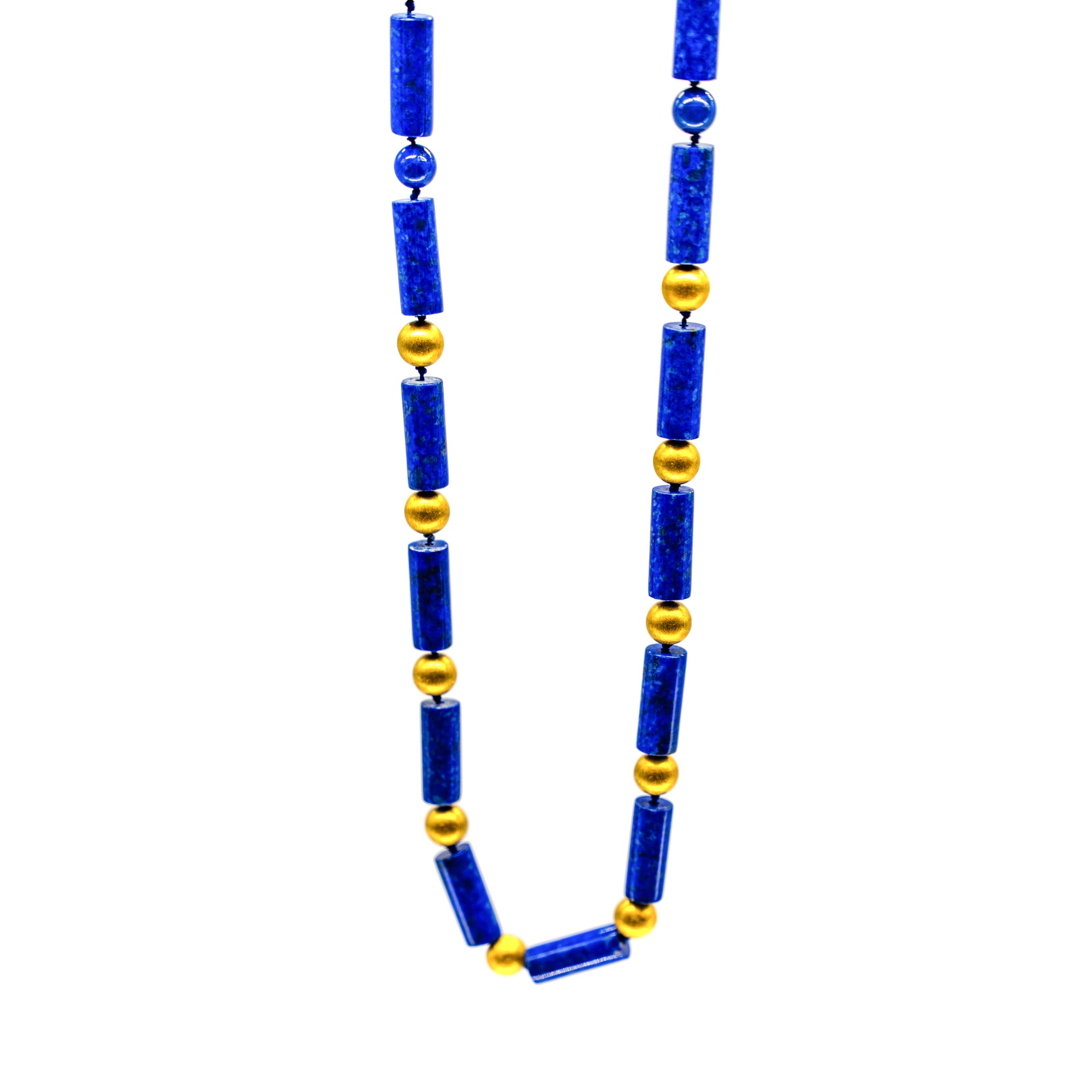 Lapislazulikette mit Gelbgoldlinsen