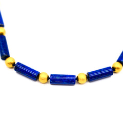 Lapislazulikette mit Gelbgoldlinsen